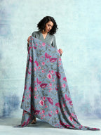 trueBrowns Grey Printed Velvet Shawl | Grocsy