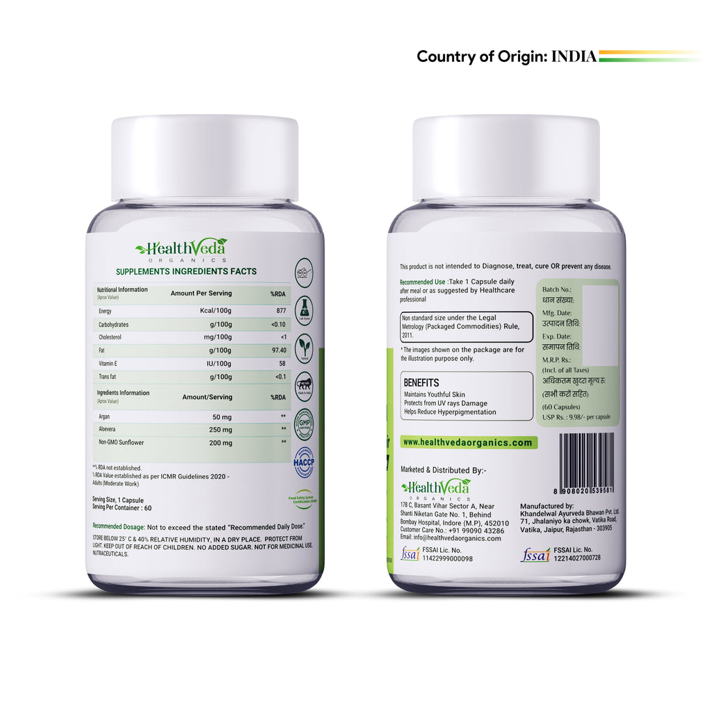 Health Veda Organics Vitamin E Capsules | Grocsy