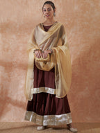 InWeave Women's Brown Gota Work Anarkali Kurta Set W Dupatta | Grocsy