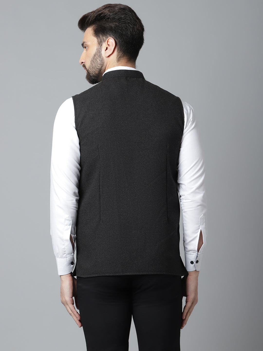 Even Apparels Men's Black Pure Wool Nehru Jacket | Grocsy