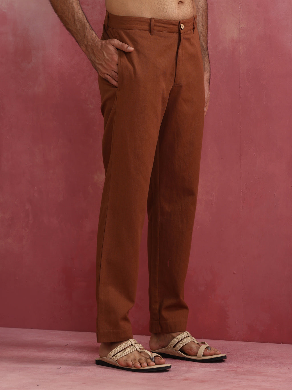 trueBrowns Men's Brown Cotton Twill Pants | Grocsy