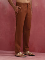 trueBrowns Men's Brown Cotton Twill Pants | Grocsy