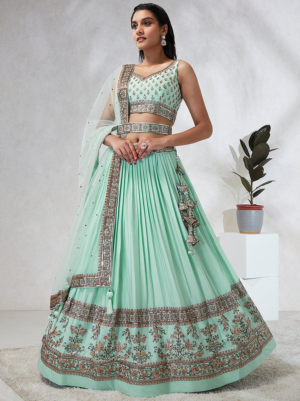House of Panchhi Burgundy Pure Georgette Sequins And Thread Embroidery Lehenga Choli & Dupatta | Grocsy