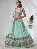 House of Panchhi Burgundy Pure Georgette Sequins And Thread Embroidery Lehenga Choli & Dupatta | Grocsy