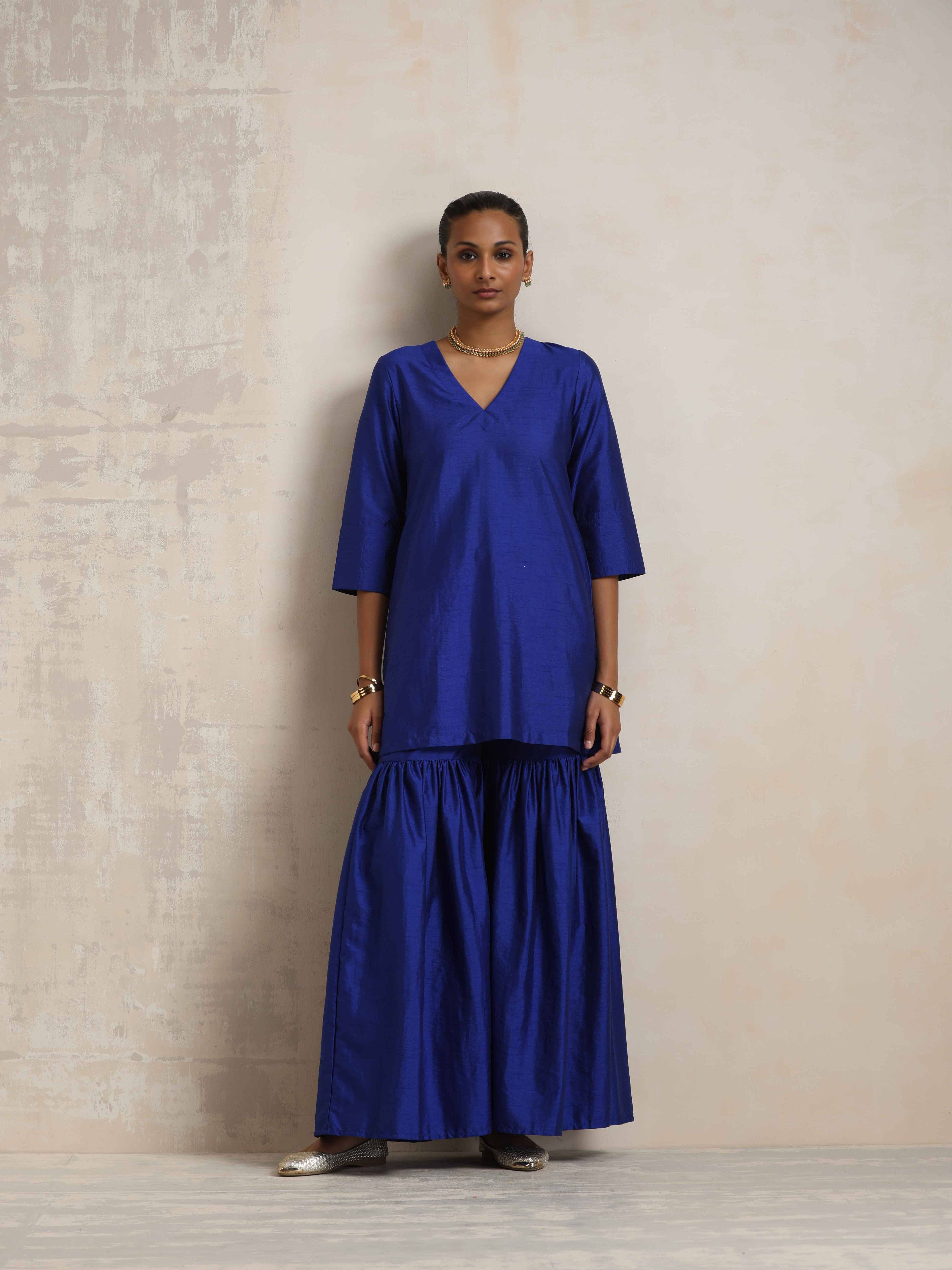 trueBrowns Electric Blue Sharara Dupatta Set | Grocsy