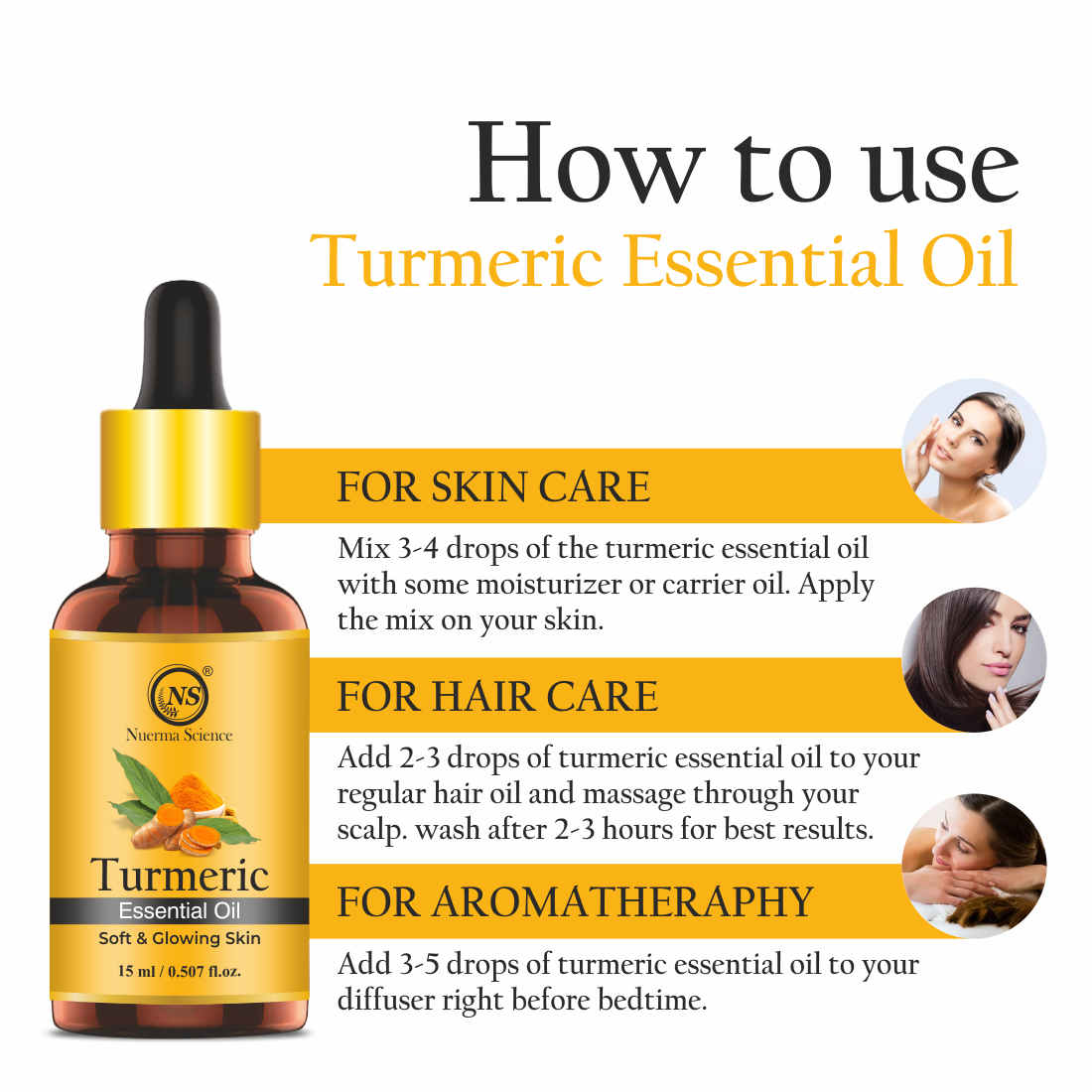 Nuerma Science Pure Turmeric Essential Oil For Skin Care & Hair Care | Grocsy