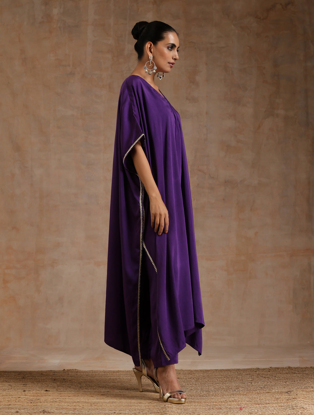 trueBrowns Violet Modal Satin Kaftan Kurta Set | Grocsy