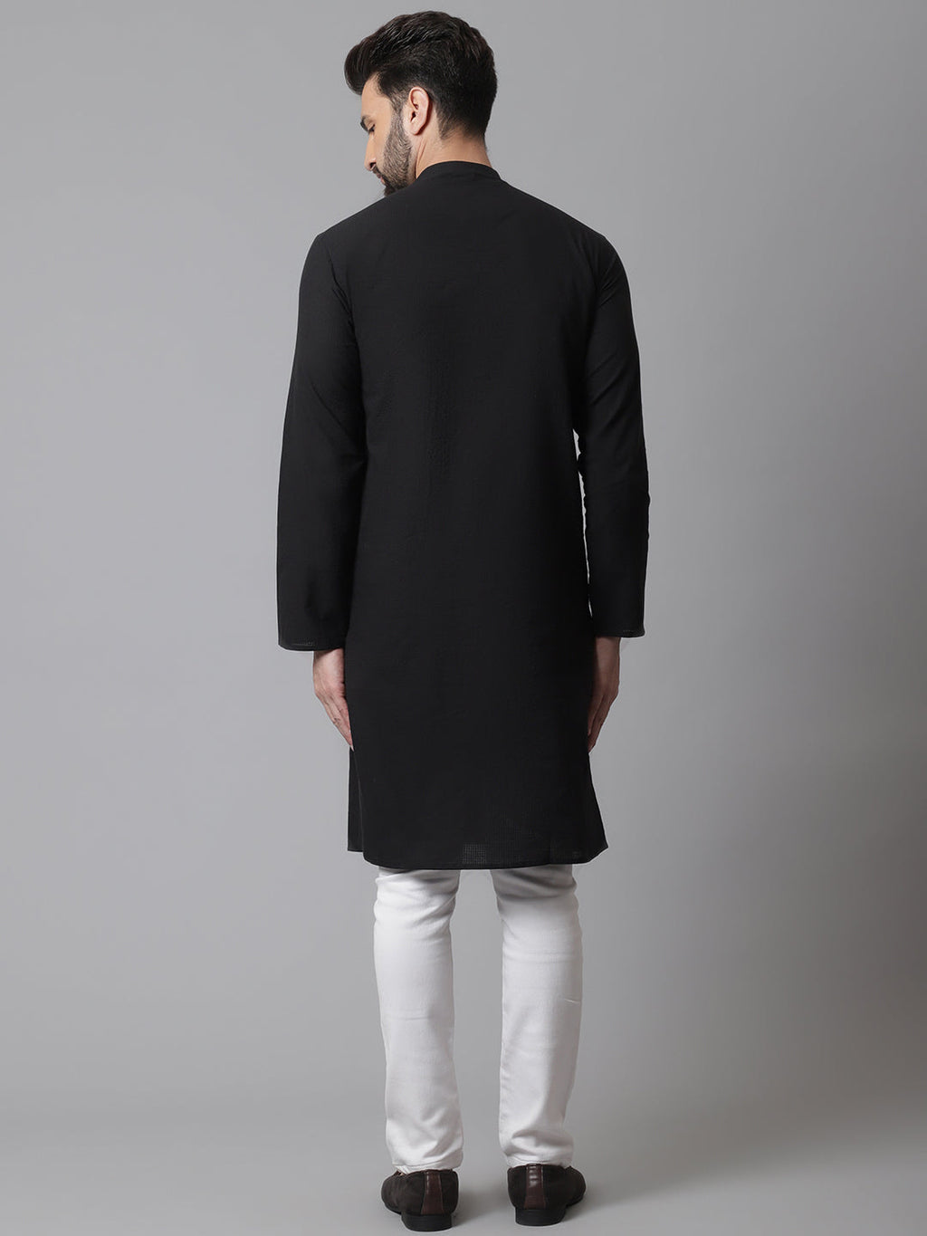 Even Apparels Black Solid Kurta With Band Collar | Grocsy