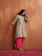 trueBrowns Yellow Print Anarkali Kurta Co-ord Set | Grocsy