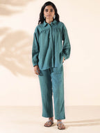 trueBrowns Turquoise Cotton Dobby Shirt Co-ord Set | Grocsy