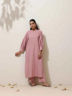 trueBrowns Pink Cotton Linen Kurta Pant Set | Grocsy
