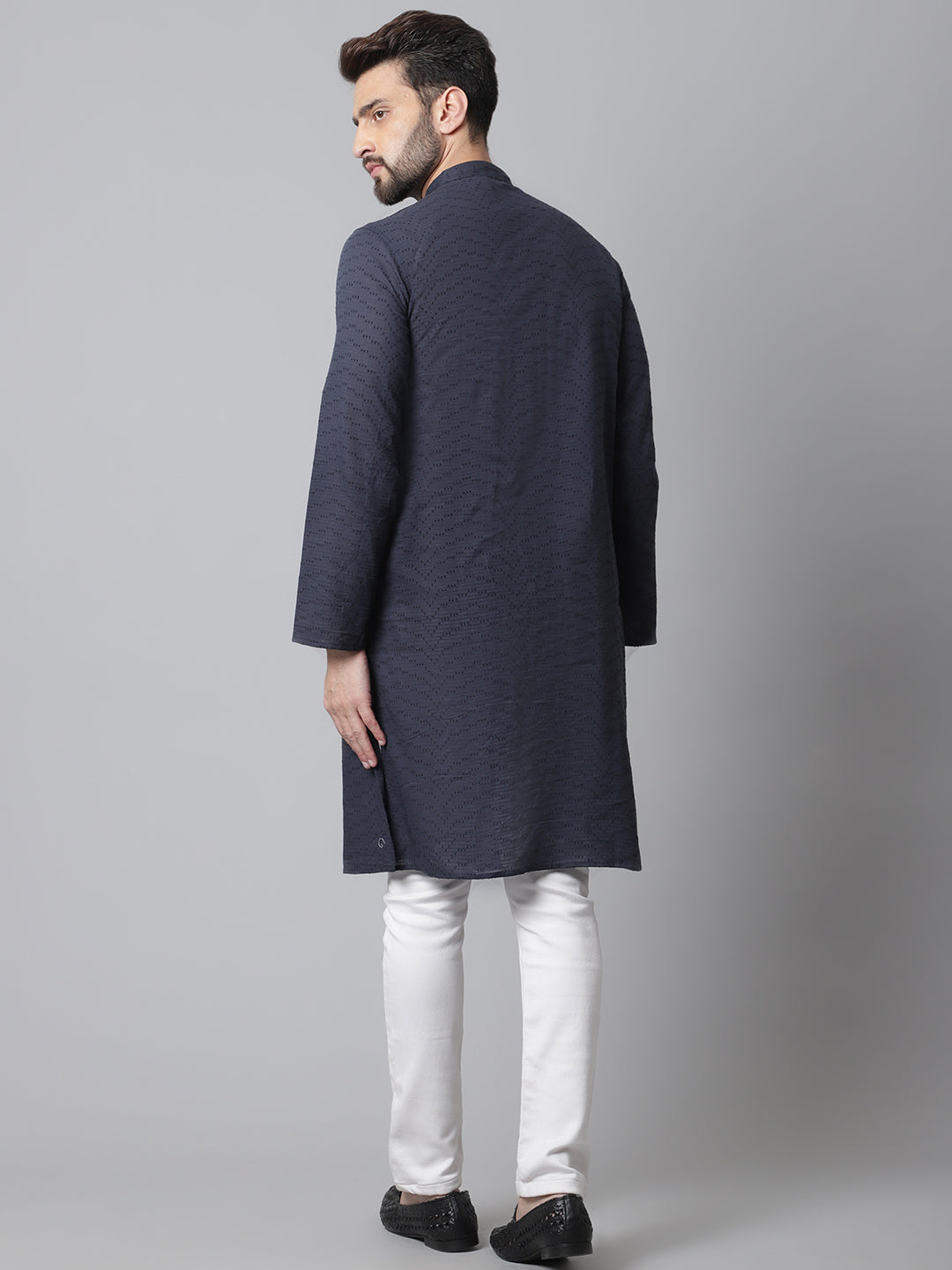 Even Apparels Blue Pure Cotton Kurta With Band Collar | Grocsy