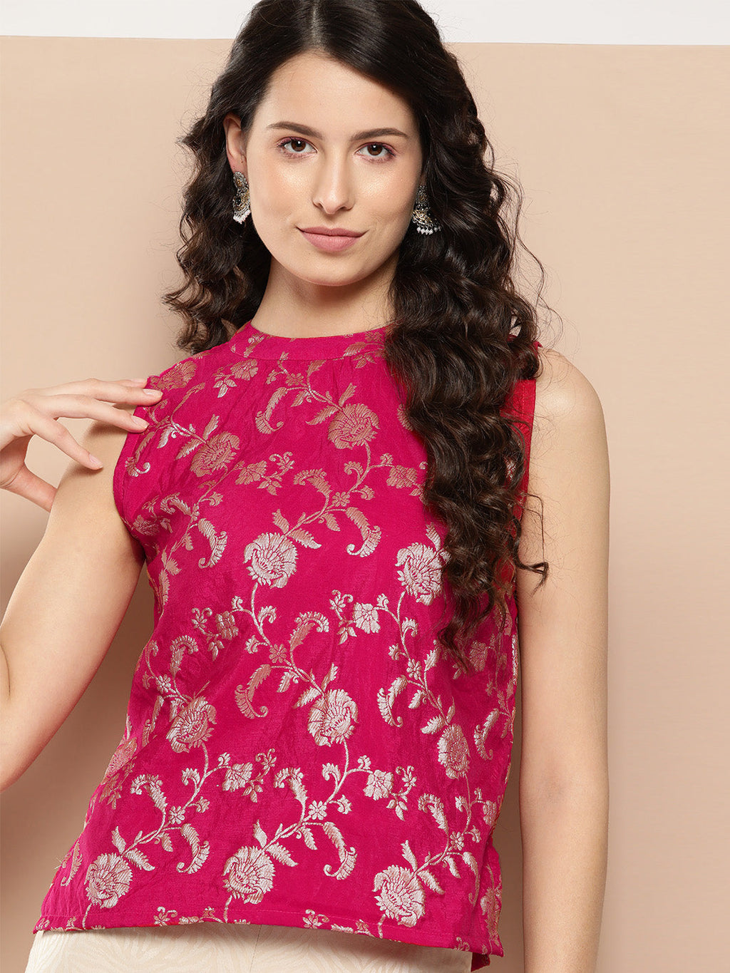 InWeave Women's Fuchsia Brocade Halter Top | Grocsy