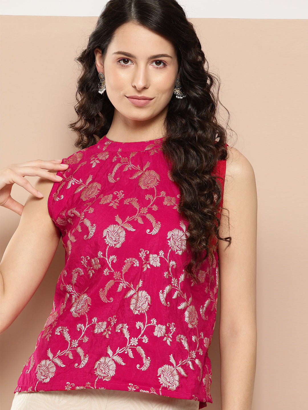 InWeave Women's Fuchsia Brocade Halter Top | Grocsy