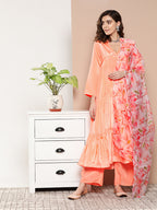 InWeave Women's Peach Tiered Anarkali Kurta Set | Grocsy