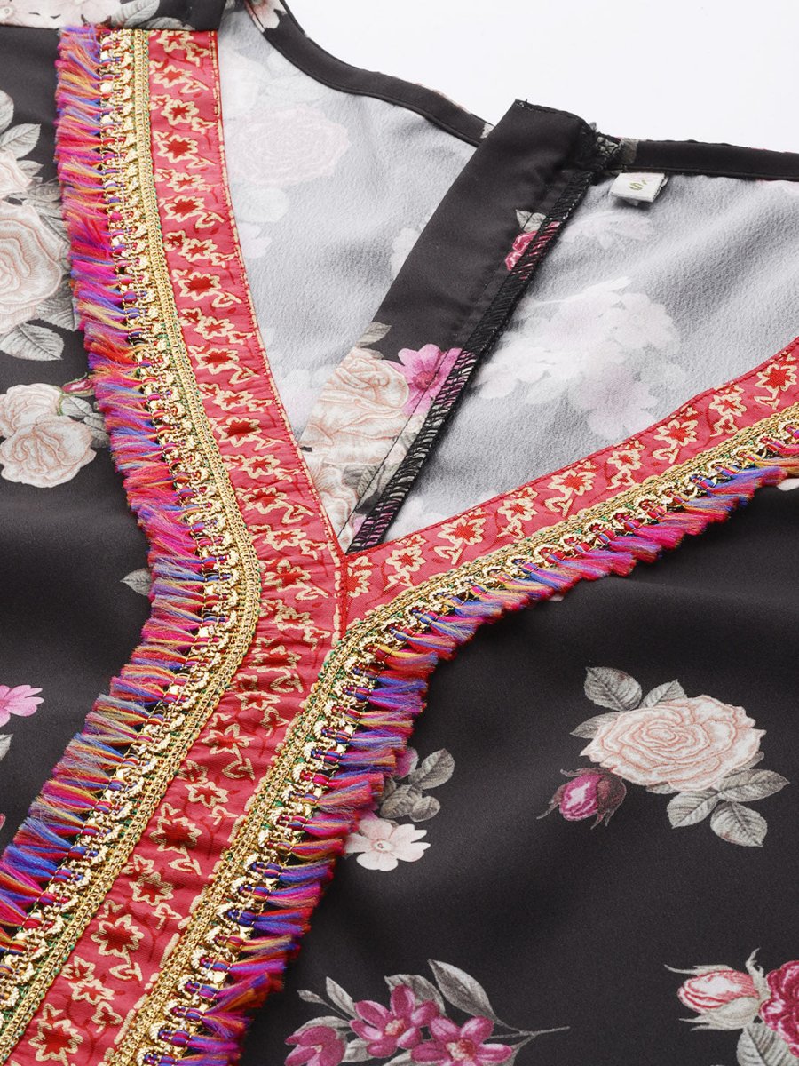 Ahalyaa Printed Crepe Basic Jumpsuit With Lace Inserts | Grocsy