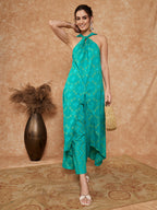 InWeave Women's Aqua S Print Twisted Neckline Kurta Pant Set | Grocsy