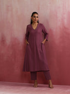 trueBrowns Light Purple Cotton Dobby Flared Kurta Set | Grocsy