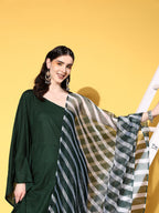 InWeave Women's Green Mirror Work One Shoulder Kurta Set With Dupatta | Grocsy