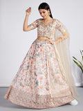 House of Panchhi Cream Colour Organza Floral Design Digital Print Lehenga Choli & Dupatta | Grocsy