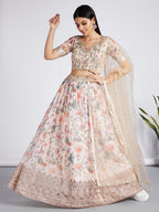 House of Panchhi Cream Colour Organza Floral Design Digital Print Lehenga Choli & Dupatta | Grocsy