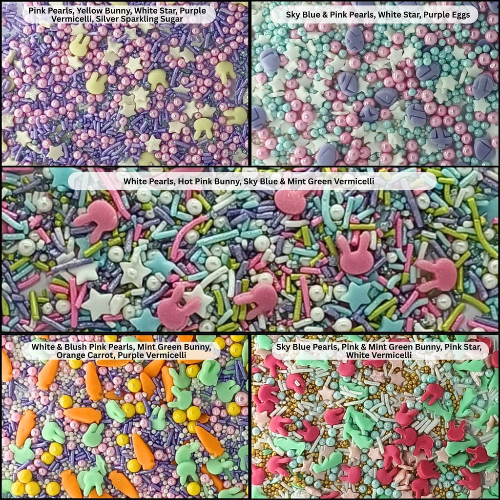 Confect Edible Sprinkles | Mix Red, Pink, Green & Yellow Pearls Pack of 5 (EAST 1) - 100Gms | Grocsy