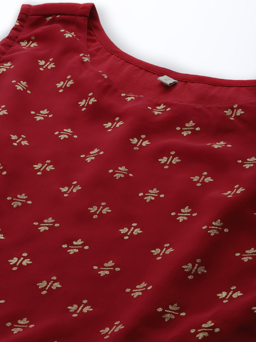 Ahalyaa Boat Neck Printed Embellished Tunic | Grocsy
