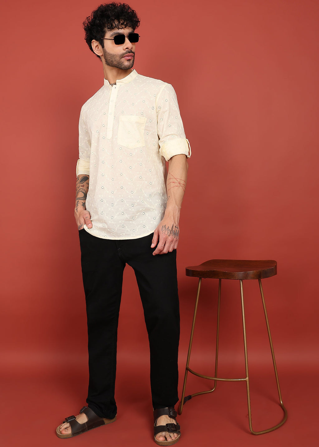 Fabmade Ivory Noor Dotted Short Kurta | Grocsy