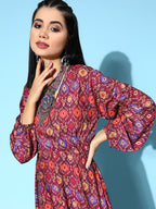 InWeave Women's Wine Edgy Print Dress | Grocsy