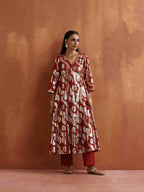 trueBrowns Rust Metallic Angrakha Kurta Set | Grocsy