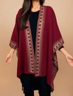 trueBrowns Maroon Woollen Geometric Kaftan Cape | Grocsy