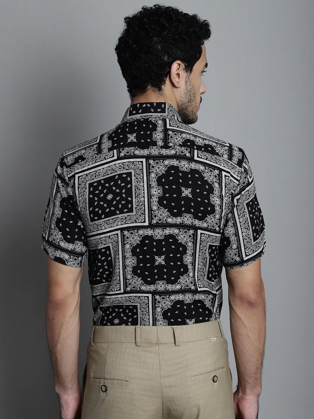 Jainish Men's Paisley Printed Formal Shirts - Black | Grocsy