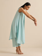 trueBrowns Sky Blue Slub Sleeveless Flared Kurta Pant Set | Grocsy