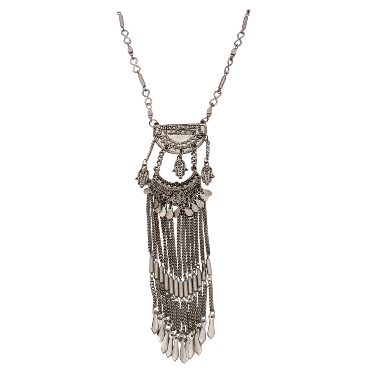 Silver-Plated Alloy Long Silver Oxidised Necklace - The Pari | Grocsy