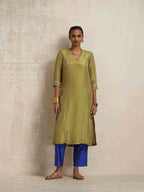 trueBrowns Green Tissue Straight Kurta Set | Grocsy