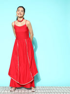 InWeave Women's Red Gota Strappy Kurta Set | Grocsy