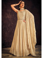 Myra Cream Real Georgette Designer Gown Style Suit | Grocsy