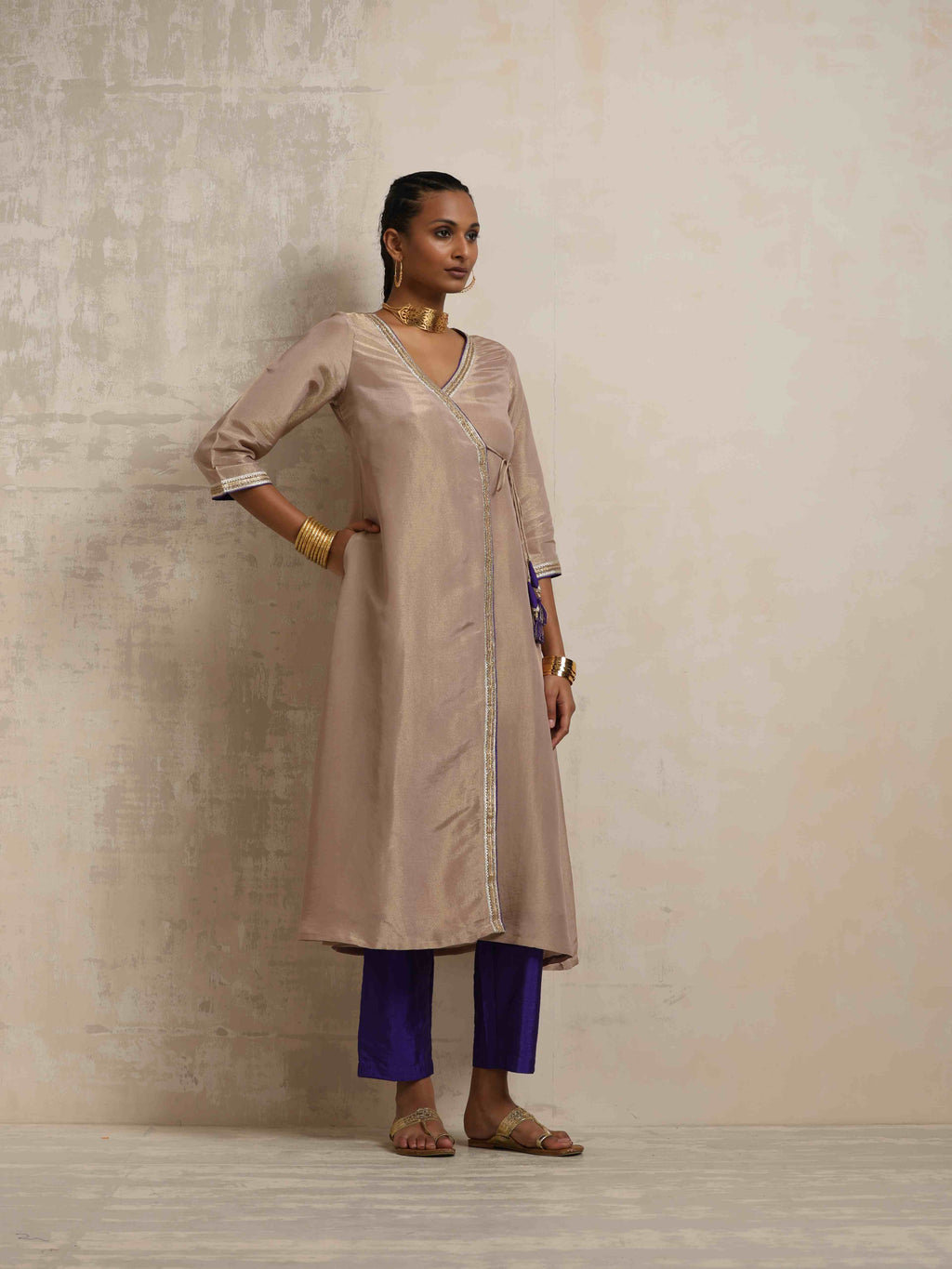 trueBrowns Lilac Tissue Angrakha Kurta Set | Grocsy