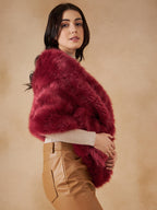 InWeave Women's Bright Rust Fur Cape | Grocsy