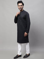 Even Apparels Black Pure Cotton Kurta With Band Collar | Grocsy