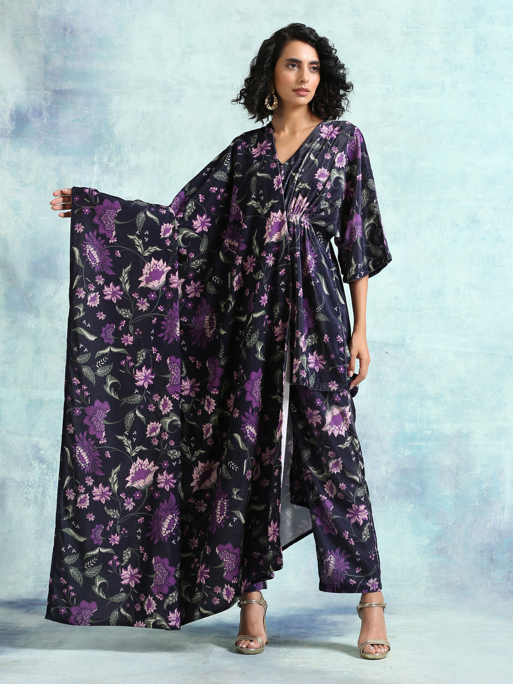 trueBrowns Black Printed Velvet Shawl | Grocsy