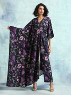 trueBrowns Black Printed Velvet Shawl | Grocsy