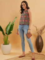 InWeave Green Red Mughal Kalamkari Top | Grocsy
