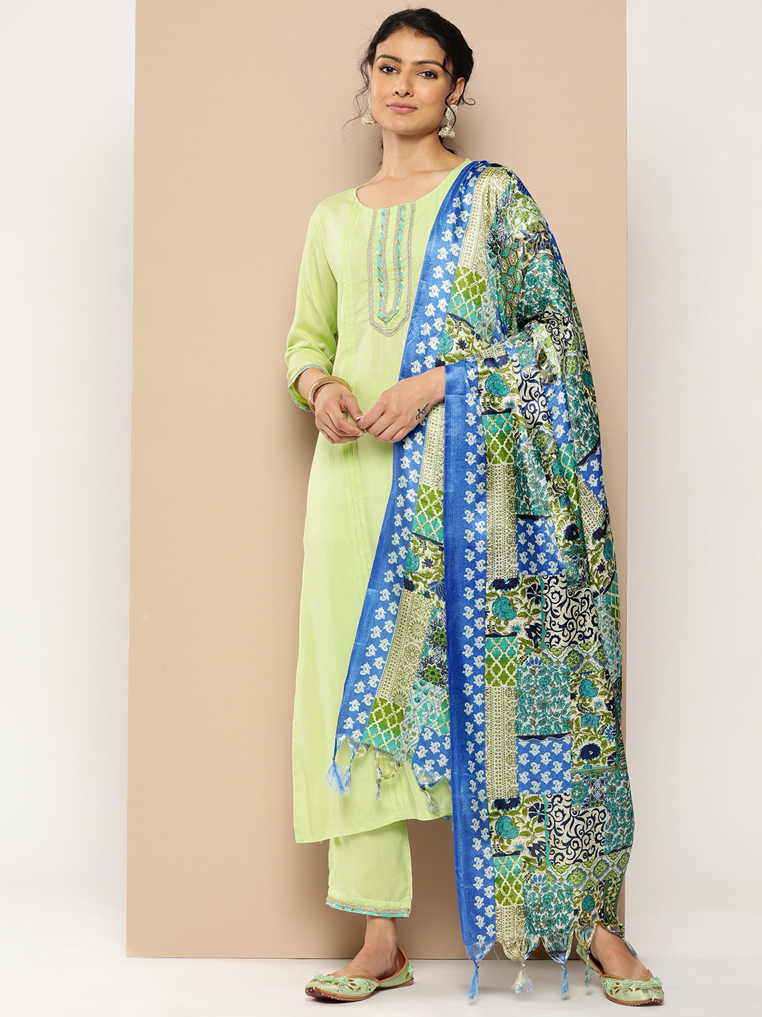 KSUT (House of Varanga) Green Kurta With Lace Embellishment Paired With Straight Pant And Dupatta | Grocsy