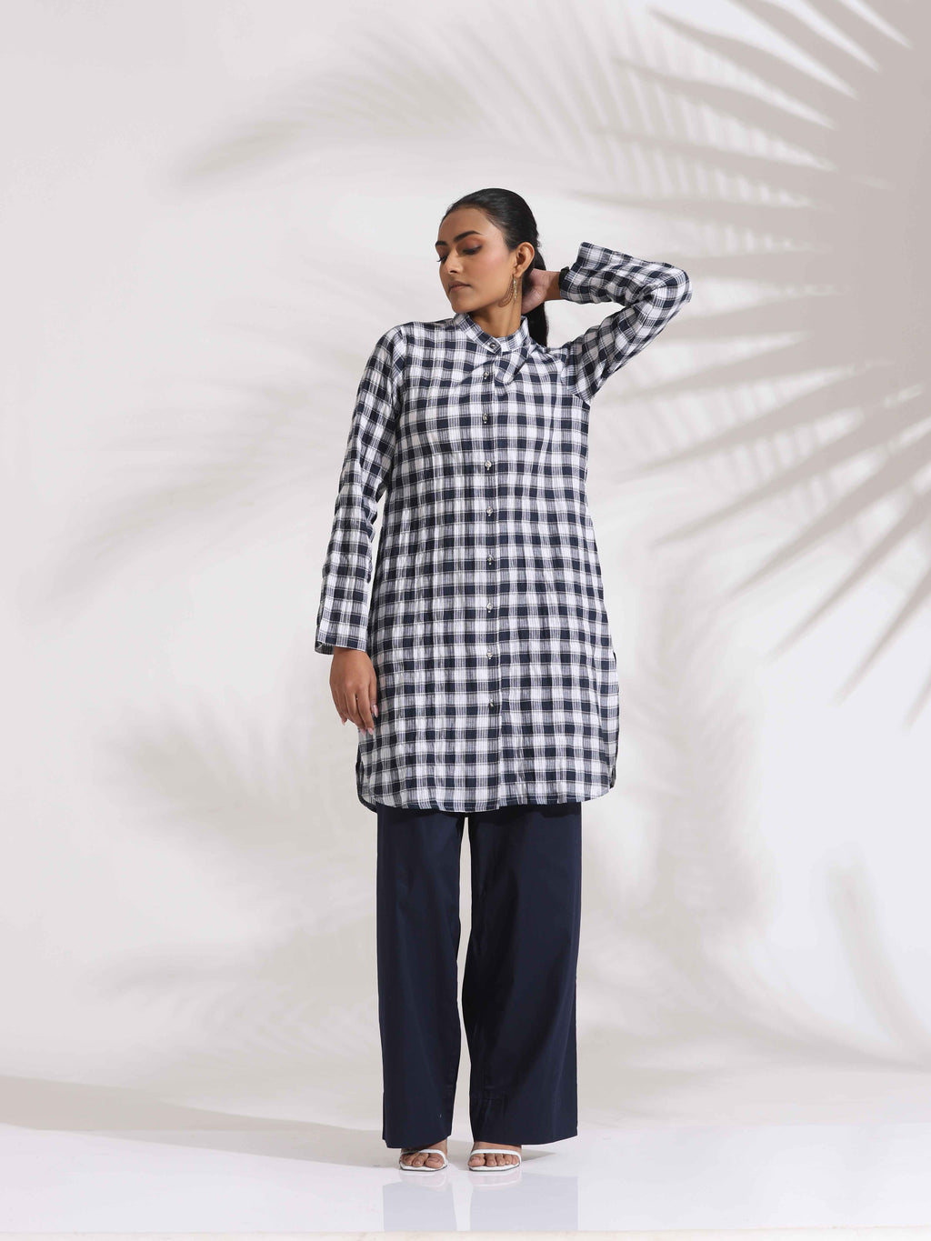 trueBrowns Blue Cotton Check Kurta Co-ord Set | Grocsy
