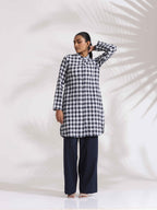 trueBrowns Blue Cotton Check Kurta Co-ord Set | Grocsy
