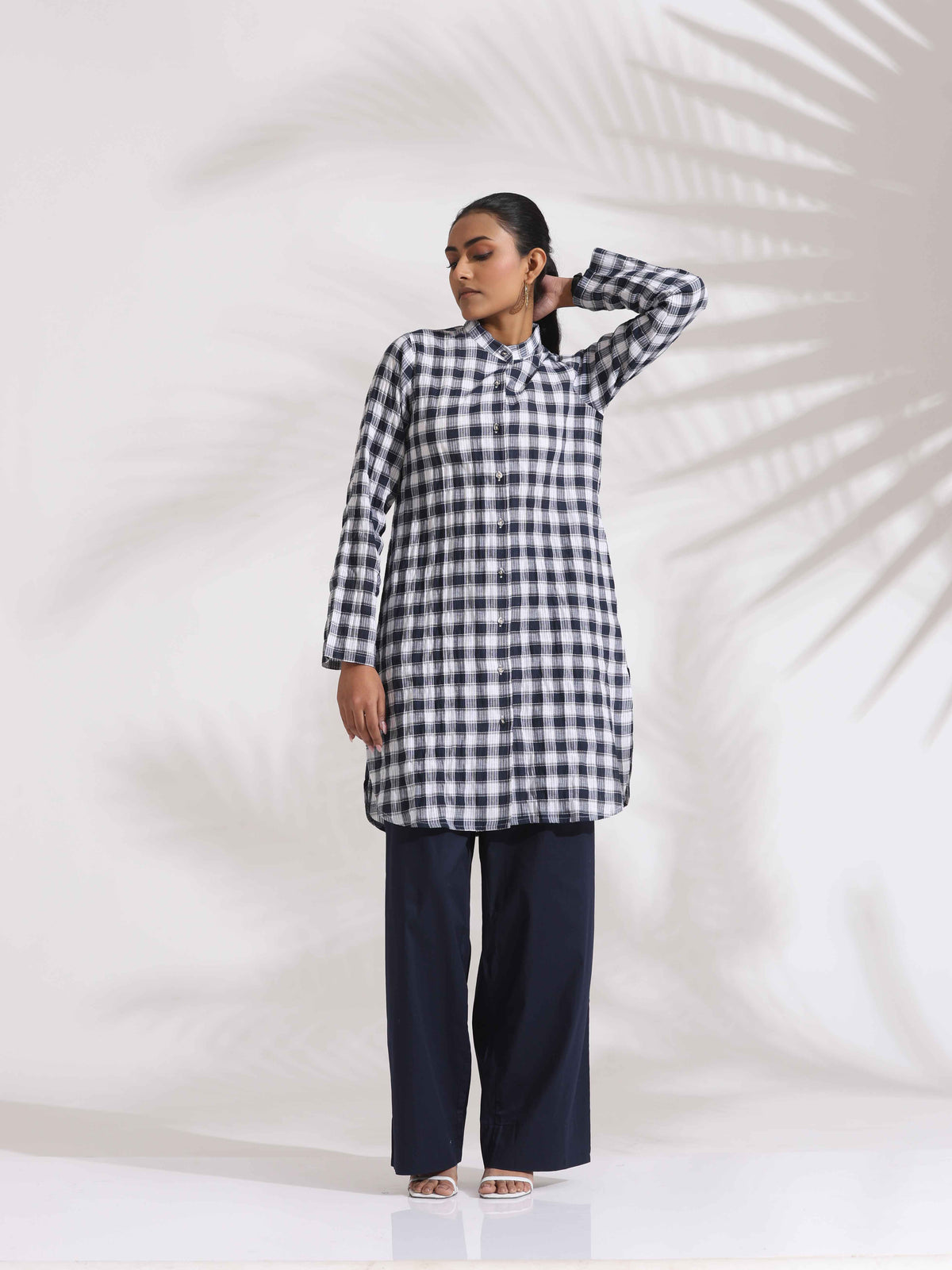 trueBrowns Blue Cotton Check Kurta Co-ord Set | Grocsy