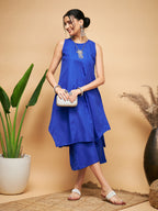 InWeave Women's Ink Blue Short Kurta Palazzo Set | Grocsy