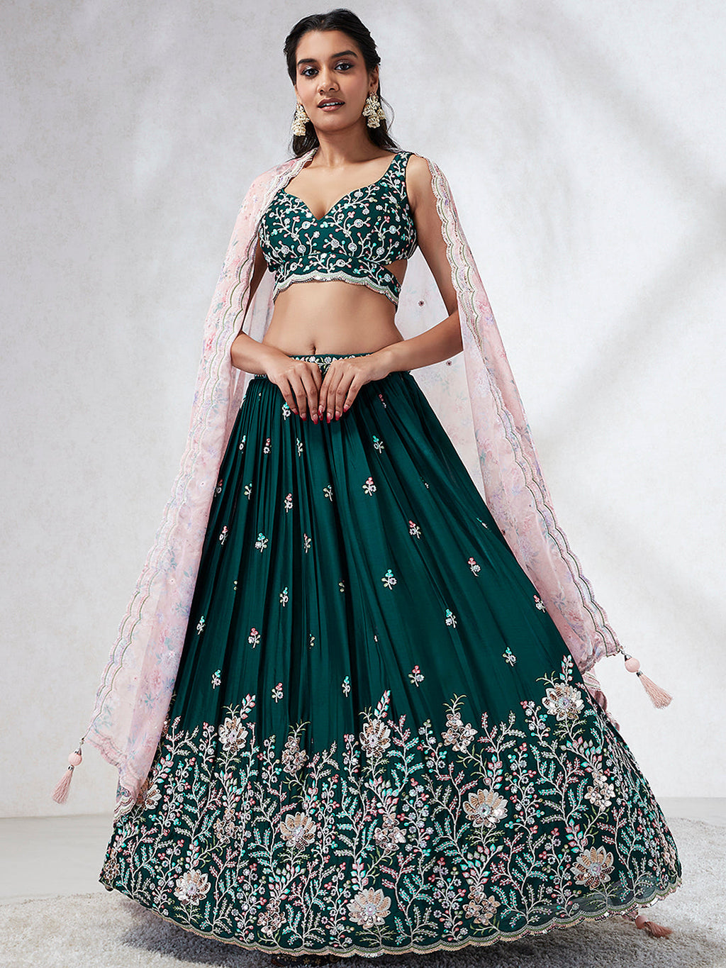House of Panchhi Teal - Georgette Sequins, Mirror And Thread Embroidery Lehenga Choli | Grocsy