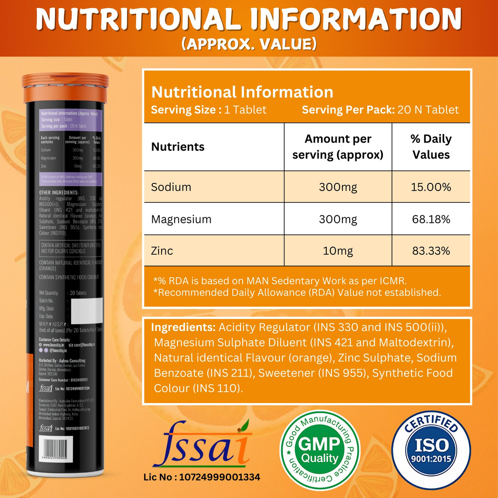 BOOSTIQ Magnesium Effervescent Tablets - Orange Flavour | Grocsy